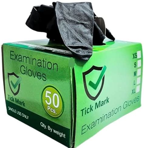 Tick Mark Black Nitrile Examination Gloves, Medical, Catering, Saloon ...