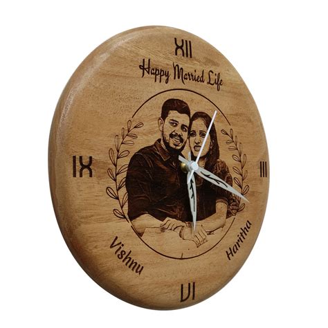 Customized Photo Engraved Wooden Wall Clock – Picloon