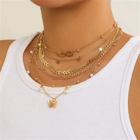 Buy Gold-Plated Gold-Toned Pack of 6 Layered Necklace in Bulk at ...