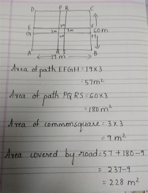 through a rectangular field of length 19 and breadth 60 m two roads are ...