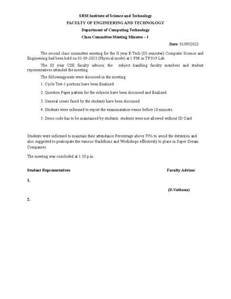 Class Committee Meeting Minutes I - B.Tech II Year CSE 2023 - Studocu