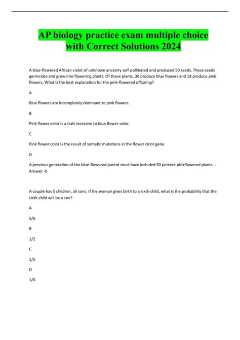 AP biology practice exam multiple choice with Correct Solutions 2024 ...