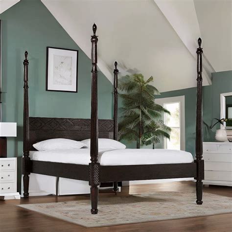 Imperial Solid Wood Poster Bed In Walnut Finish – Homes of Rajasthan