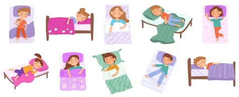 잠자는 아이 아기 취침 시간 어린 아이 낮잠 캐릭터 유치원 낮잠 시간 소년과 소녀는 침대에서 자다 벡터 일러스트 세트 어린이 ...