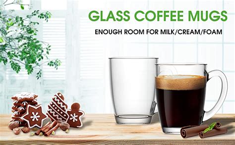 Buy KELVEE Glass Tea Cups Set of 6, Coffee Mugs with Handle Transparent ...