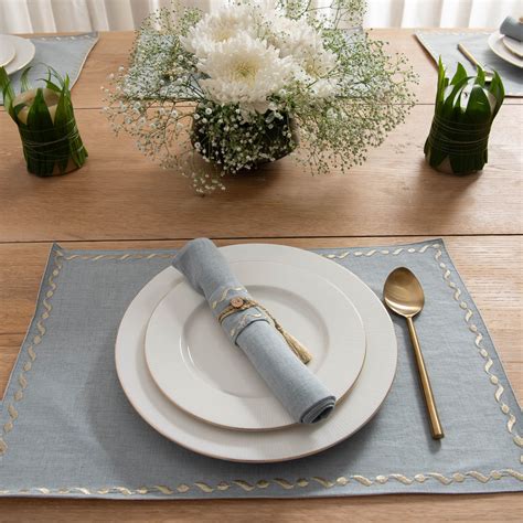 Haldane Table Linen Set Aqua Grey – Tabi