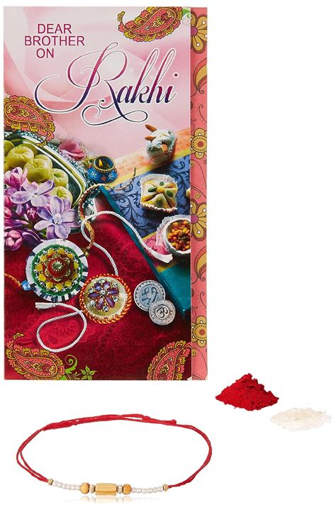 Buy Aheli Rakhi Fancy Wooden Beads Peral Rakhi for Men with Greeting ...