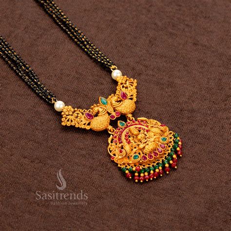 Classic Traditional Matt Gold Lakshmi And Peacock Necklace Set with ...