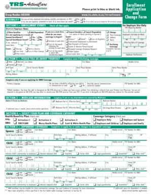 Fillable Online Enrollment Application and Change Form Please print in ...