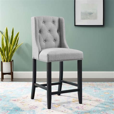 Buy Baronet Tufted Button Upholstered Fabric Counter Stool in Light ...