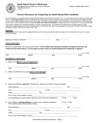 North Dakota Parent's Worksheet for Completing the North Dakota Birth ...