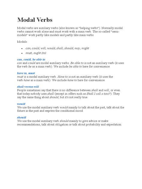 Image result for Modal Verbs Examples PDF