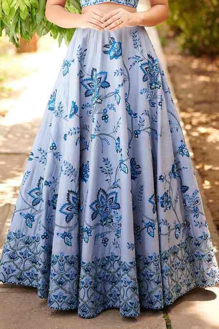 Buy Blue Dupion Silk U Neck Embroidered Lehenga Blouse Set For Women by ...