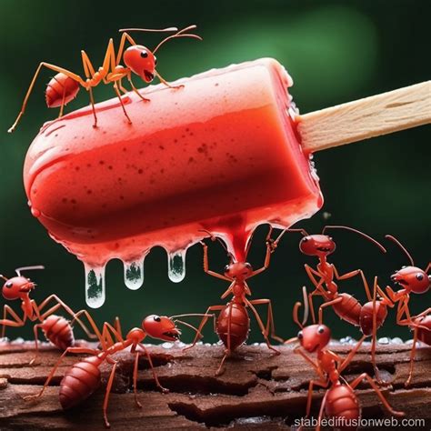 Red Ants Transporting Ice Cream-Covered Popsicle Stick | Stable ...