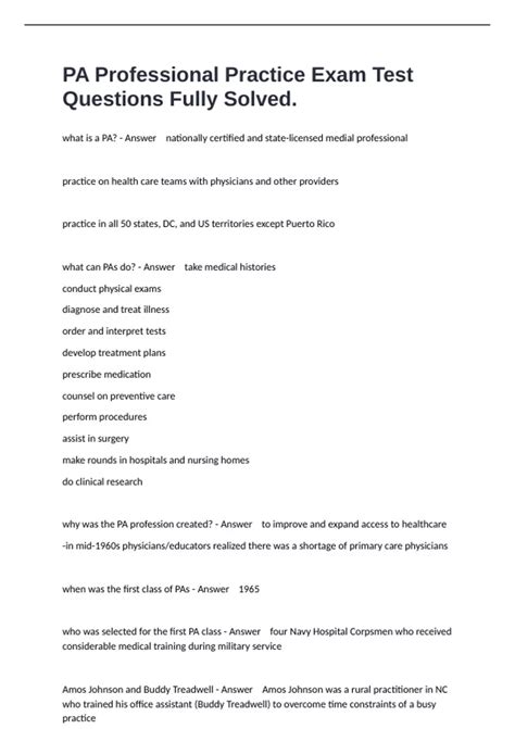 PA Professional Practice Exam Test Questions Fully Solved. - PA ...