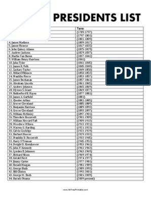 President List in Order 的图像结果