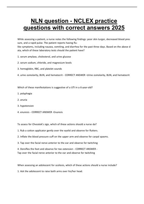 NLN question - NCLEX practice questions with correct answers 2025 - NLN ...