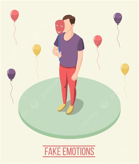 Fake Emotions Isometric Composition Including Man With Smiling Mask On ...