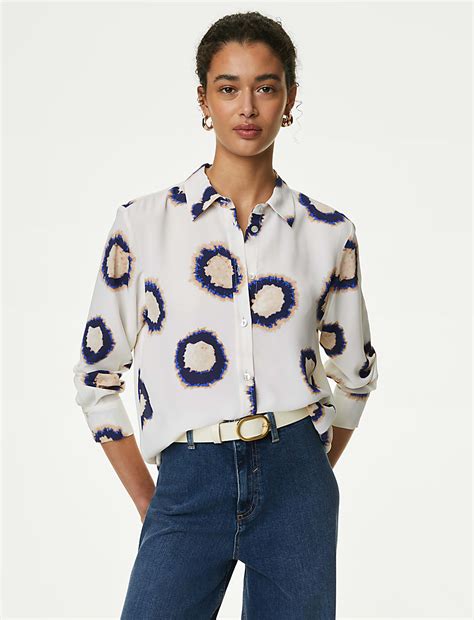 Buy Printed Collared Button Through Blouse at Marks & Spencer