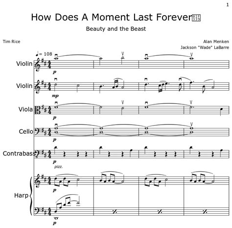 How Does A Moment Last Forever🌹 - Sheet music for Violin, Viola, Cello, Contrabass, Harp
