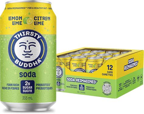 Thirsty Buddha Soda – Lemon Lime 355ml Can - 12 Count Case - Low Sugar ...