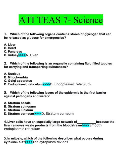ATI TEAS 7- Science Questions With Complete Solutions - ATI TEAS 7 ...
