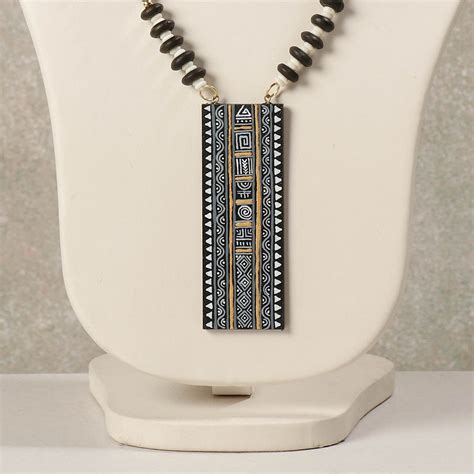 Black Miniature Hand-painted Wooden Black Necklace With Beads