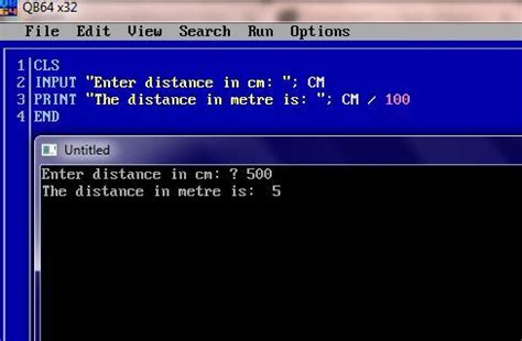 Q basic WAP to store distance in cm. Now convert and display it into ...