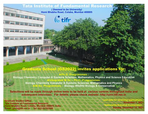 TIFR Graduate School Admissions (GS-2022) – P Kalika