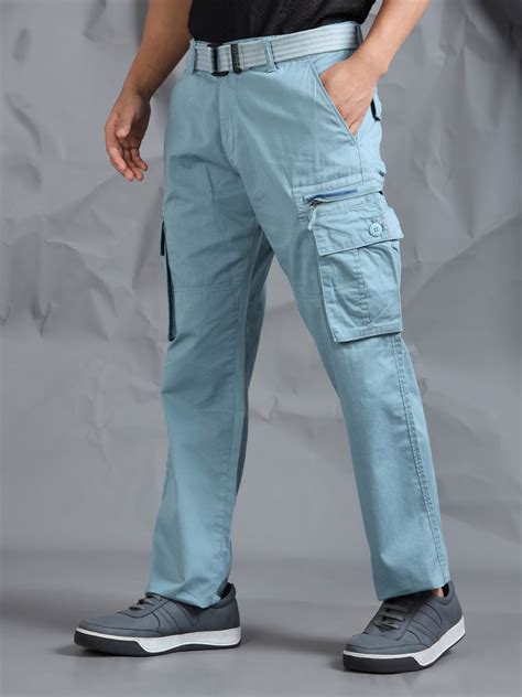 Men A Blue Cargo Pants With Belt