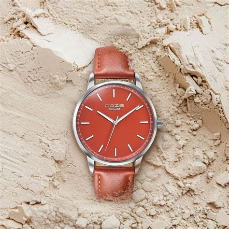 Buy Online Poze By Sonata Quartz Analog Orange Dial Orange Leather ...