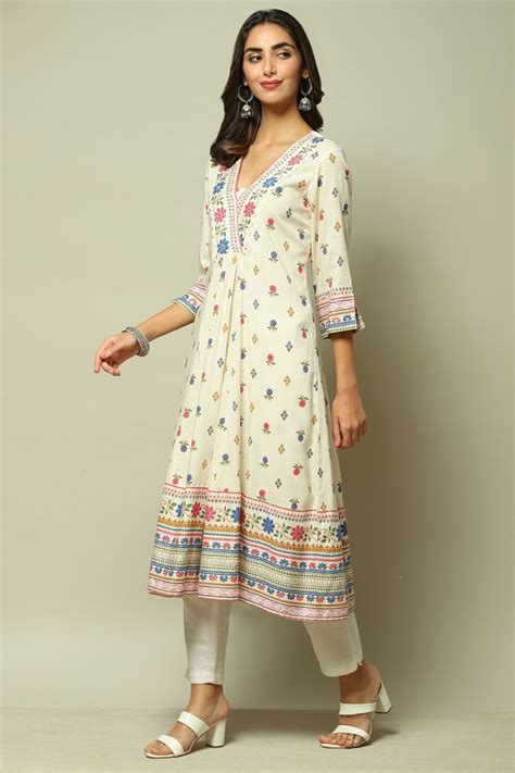 Ecru Rayon Straight Printed Kurta