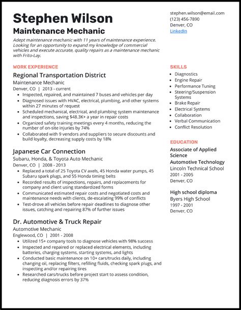 Image result for Auto Mechanic Resume Objective Examples