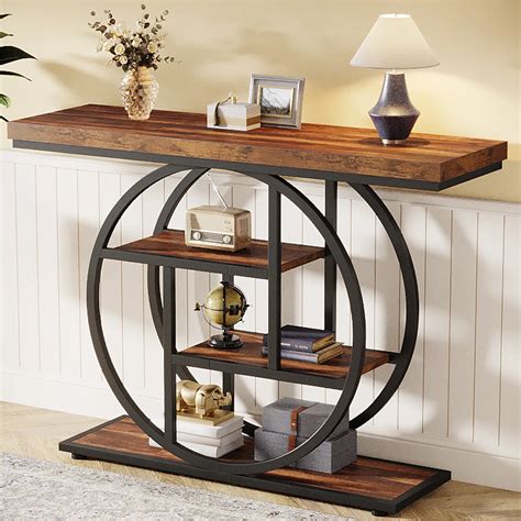 Console Table with Circle Base – 4-Tier Industrial Style