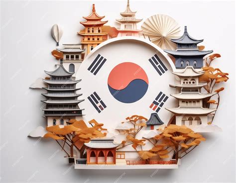 Premium Photo | 3D illustration showing various traditional elements of Korean culture on a ...