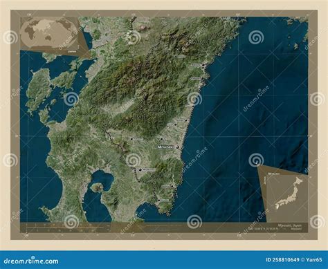 Miyazaki, Japan. High-res Satellite. Labelled Points of Cities Stock Illustration - Illustration ...