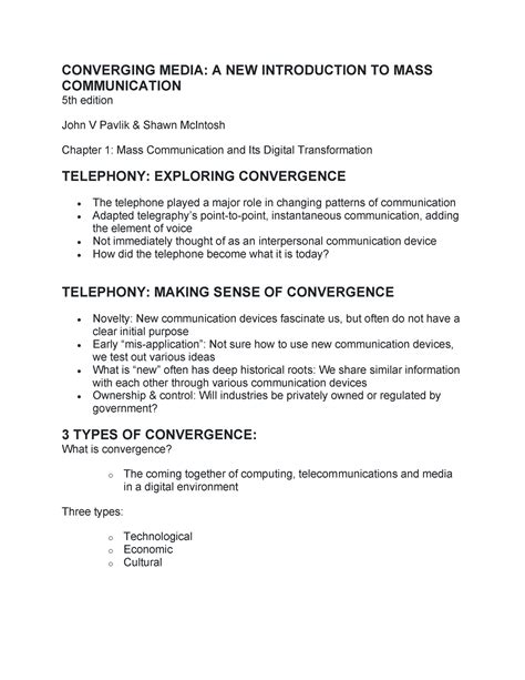 Chapters 1-4 Mass Communications. Converging Media: A new introduction to mass communication ...