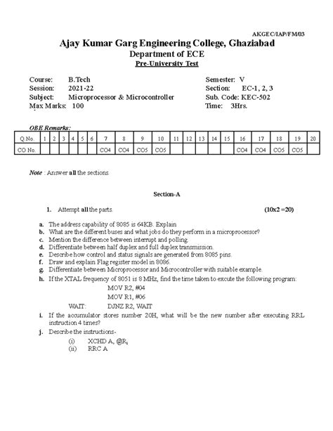 KEC 502 - B.Tech Microprocessor Test Notes and Key Concepts - Studocu
