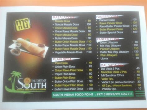 Menu at South Indian Food Point, New Delhi, WZ-1