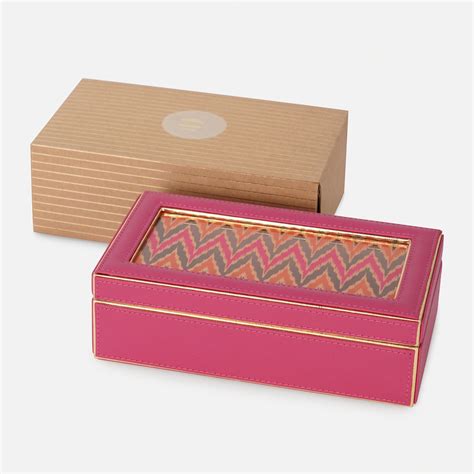 Shop Pink Chevron Print Faux Leather Storage Box with Lid - at Best ...