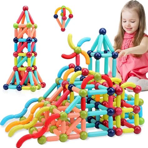 PLUSPOINT Magnetic Sticks Blocks For Kids Tiles 64 Pieces Set Gifts For ...