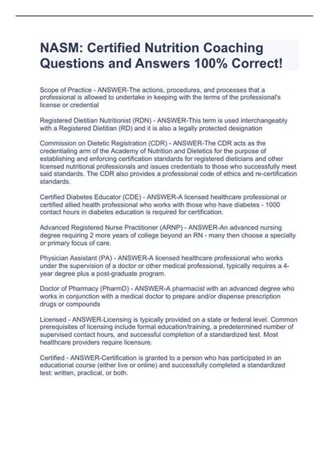 NASM: Certified Nutrition Coaching Questions and Answers 100% Correct ...