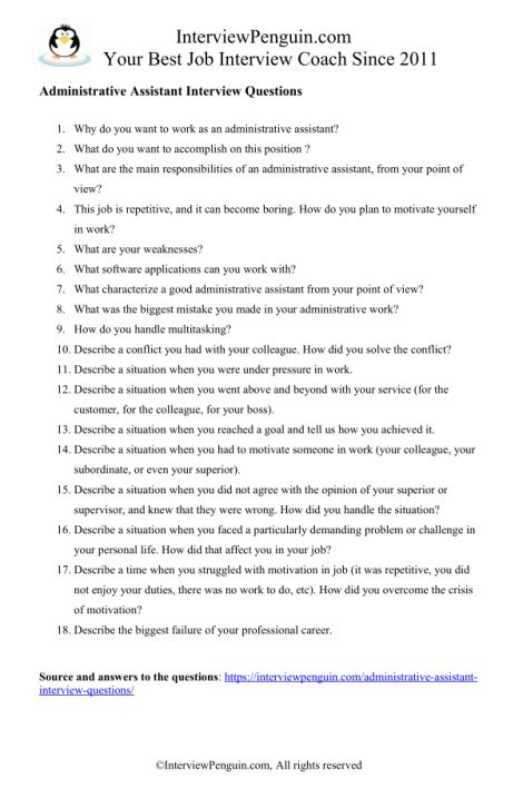 Image result for Admin Assistant Interview Questions