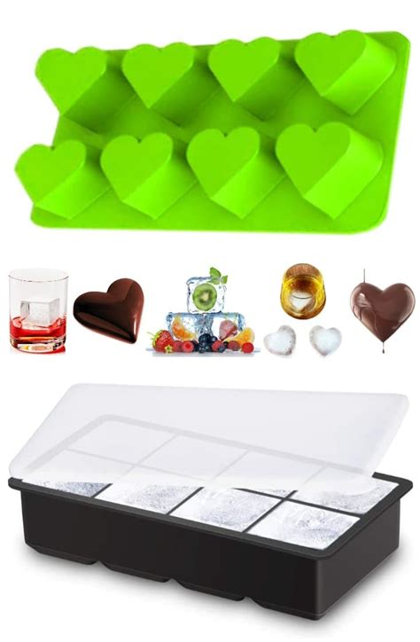 Buy DHONI Large Square and Heart Shaped Ice Cube Trays for Freezer with ...