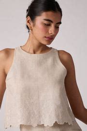 Toni Signature Hand Embroidered Beige Statement Sleeveless Holiday Top ...