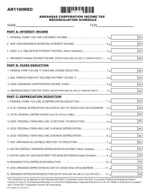 Arkansas Corporation Income Tax Reconciliation Schedule - Blank ...