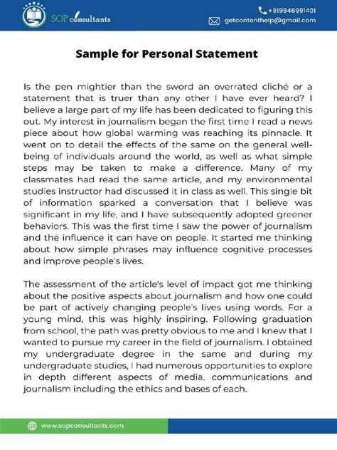 Image result for Personal Statement Format Example