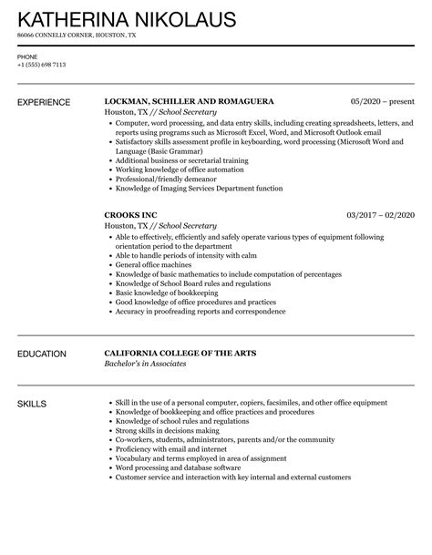 School Secretary Resume Samples | Velvet Jobs