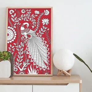 Buy Kalamkari Peacock Art Print: Indian Folk Art, Tree of Life (digital ...
