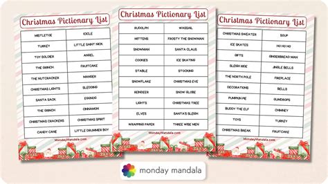 Christmas Pictionary Word List Printable | Fanny Printable
